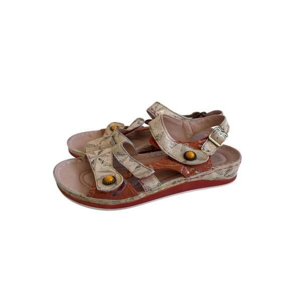 L'ARTISTE Orange Patterned Flat Sandals Size 9 / 39 - Picture 3 of 7